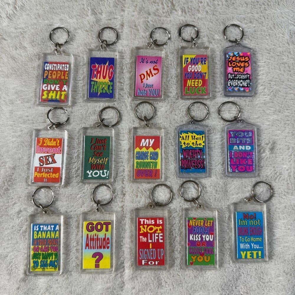 Vtg 90s Y2K Novelty Keychain Lot Funny Sarcastic Quotes Sayings